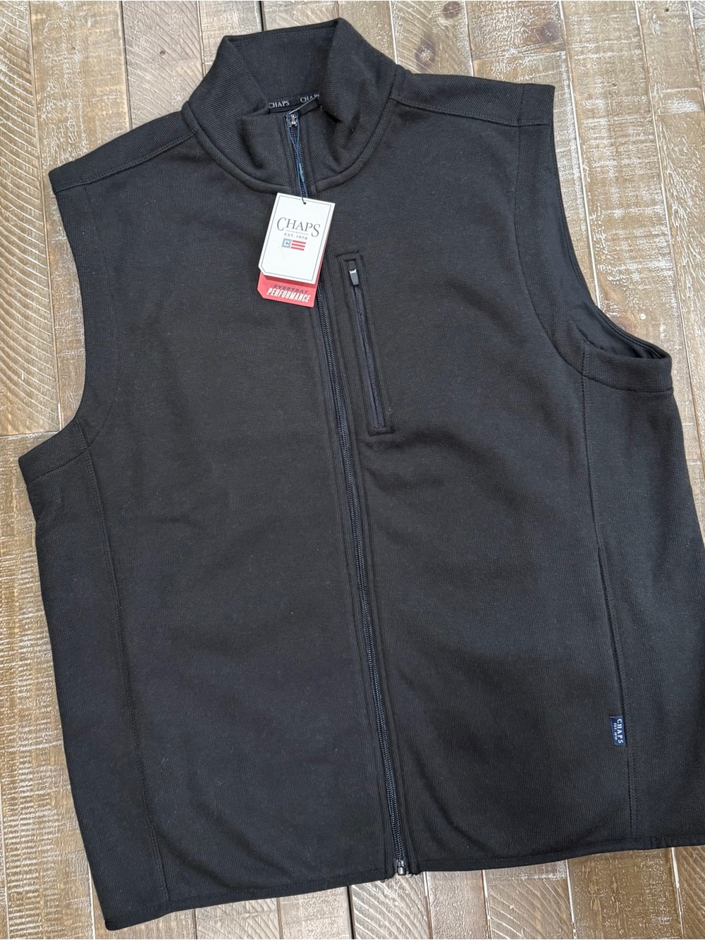 Chaps Men's Black Full-Zip Sleeveless Vest